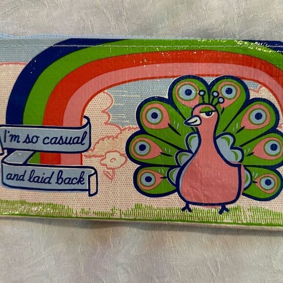 Blue Q Recycled Plastic Zipper Pencil Pouch 9” X 4” Casual Laid Back Peacock - Picture 2 of 7